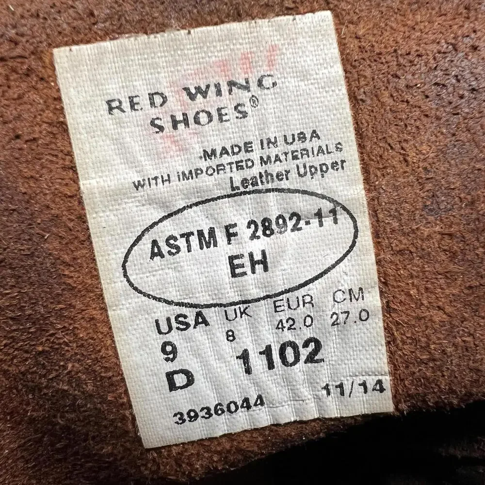 Red Wing Shoes 1102 Work Combat Boots‎ Mens 9 Brown Leather Slip Resistant EH